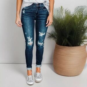 JUDY BLUE Jeans Womens Size 5/27 Dark Wash Distressed Skinny Mid Rise Denim NEW